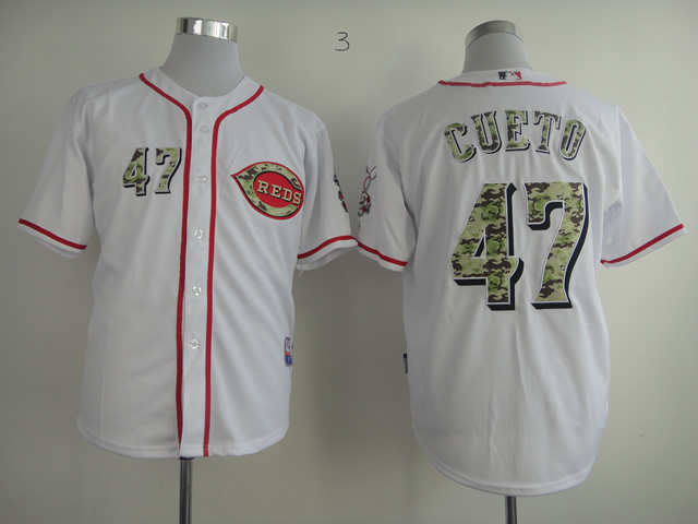 Men MLB Cincinnati Reds #47 Cueto white Camo letters jerseys->cincinnati reds->MLB Jersey